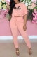 Pink Fashion Casual Print Letter O Neck Half Sleeve Two Pieces