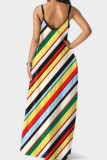 Colour Fashion Sexy Print Backless Spaghetti Strap Long Dress Dresses