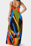 Colour Fashion Sexy Print Backless Spaghetti Strap Long Dress Dresses