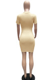 Pink Sexy Solid Patchwork Draw String Fold O Neck Pencil Skirt Dresses