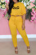 Yellow Fashion Casual Print Letter O Neck Half Sleeve Two Pieces