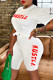 White Fashion Casual Letter Print Basic O Neck Short Sleeve Two Pieces