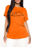 Red Fashion Casual Print Basic O Neck T-Shirts