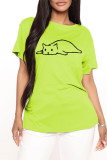 Red Fashion Casual Print Basic O Neck T-Shirts