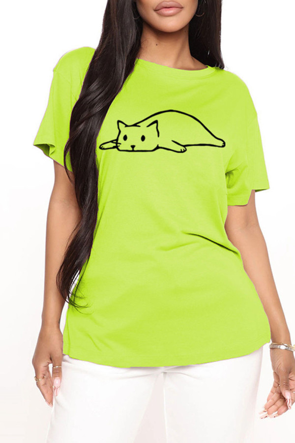 Fruit Green Fashion Casual Print Basic O Neck T-Shirts