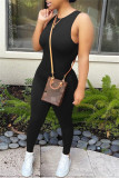 Red Fashion Casual Solid Basic O Neck Skinny Jumpsuits