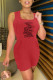 Red Fashion Casual Print Letter Square Collar Rompers