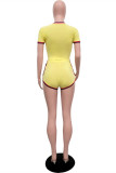 Yellow Fashion Casual Striped Solid Split Joint O Neck Short Sleeve Two Pieces