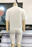 White Fashion Casual Letter Print Basic O Neck Short Sleeve Two Pieces