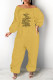 Yellow Fashion Casual Print Letter Off the Shoulder Jumpsuits