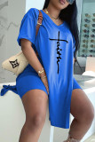 Red Fashion Casual Print Slit V Neck Short Sleeve Two Pieces