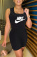 Black Fashion Casual Print Letter Square Collar Rompers