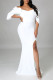 White Fashion Sexy Solid Patchwork Slit Off the Shoulder Evening Dress