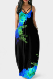 Colour Fashion Sexy Print Backless Spaghetti Strap Long Dress Dresses