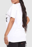 White Casual Letter Print Split Joint O Neck T-Shirts