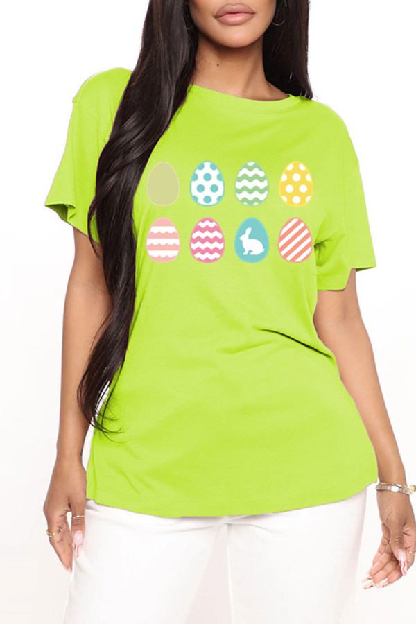 Fruit Green Fashion Casual Print Basic O Neck T-Shirts