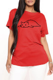 Red Fashion Casual Print Basic O Neck T-Shirts