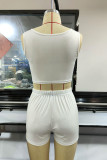 White Fashion Casual Letter Print Basic U Neck Sleeveless Two Pieces