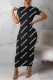 Black Fashion Casual Letter Print Basic O Neck Short Sleeve Dress
