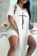 White Fashion Casual Print Slit V Neck Short Sleeve Two Pieces