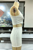 White Fashion Casual Letter Print Basic U Neck Sleeveless Two Pieces