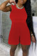 Red Fashion Casual Solid Basic O Neck Regular Rompers