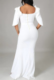 White Fashion Sexy Solid Split Joint Slit Off the Shoulder Evening Dress