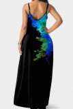 Colour Fashion Sexy Print Backless Spaghetti Strap Long Dress Dresses