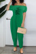 Green Fashion Casual Print Letter Off the Shoulder Jumpsuits