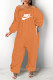Orange Fashion Casual Print Letter Off the Shoulder Jumpsuits