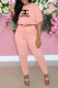 Pink Fashion Casual Print Letter O Neck Half Sleeve Two Pieces