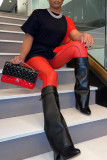 Red Black Fashion Sexy Solid Patchwork O Neck Short Sleeve Two Pieces
