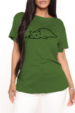 Red Fashion Casual Print Basic O Neck T-Shirts