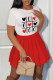 White Fashion Casual Print Basic O Neck Short Sleeve Two Pieces