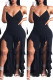 Black Fashion Sexy Solid Patchwork Slit Spaghetti Strap Regular Jumpsuits