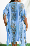 Black Fashion Sexy Patchwork Solid Tassel Hollowed Out Swimwears Cover Up Plus Size Dress
