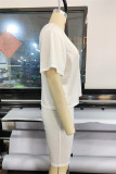 White Fashion Casual Letter Print Basic O Neck Short Sleeve Two Pieces