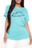 Red Fashion Casual Print Basic O Neck T-Shirts