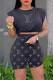 Black Fashion Casual Print Letter O Neck Sleeveless Two Pieces