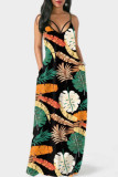 Colour Fashion Sexy Print Backless Spaghetti Strap Long Dress Dresses