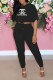 Black Fashion Casual Print Letter O Neck Half Sleeve Two Pieces