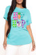 Light Blue Fashion Casual Print Basic O Neck T-Shirts
