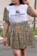 White Fashion Casual Print Patchwork O Neck Short Sleeve Two Pieces