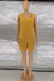 Red Fashion Casual Solid Basic O Neck Regular Rompers