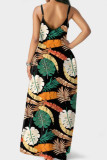 Colour Fashion Sexy Print Backless Spaghetti Strap Long Dress Dresses