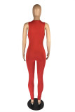 Red Fashion Casual Solid Basic O Neck Skinny Jumpsuits