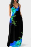 Colour Fashion Sexy Print Backless Spaghetti Strap Long Dress Dresses