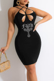 Green Sexy Solid Hollowed Out Patchwork Hot Drill Asymmetrical Collar Pencil Skirt Dresses