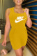 Yellow Fashion Casual Print Letter Square Collar Rompers