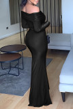 Black Elegant Solid Split Joint Slit Off the Shoulder Evening Dress Dresses